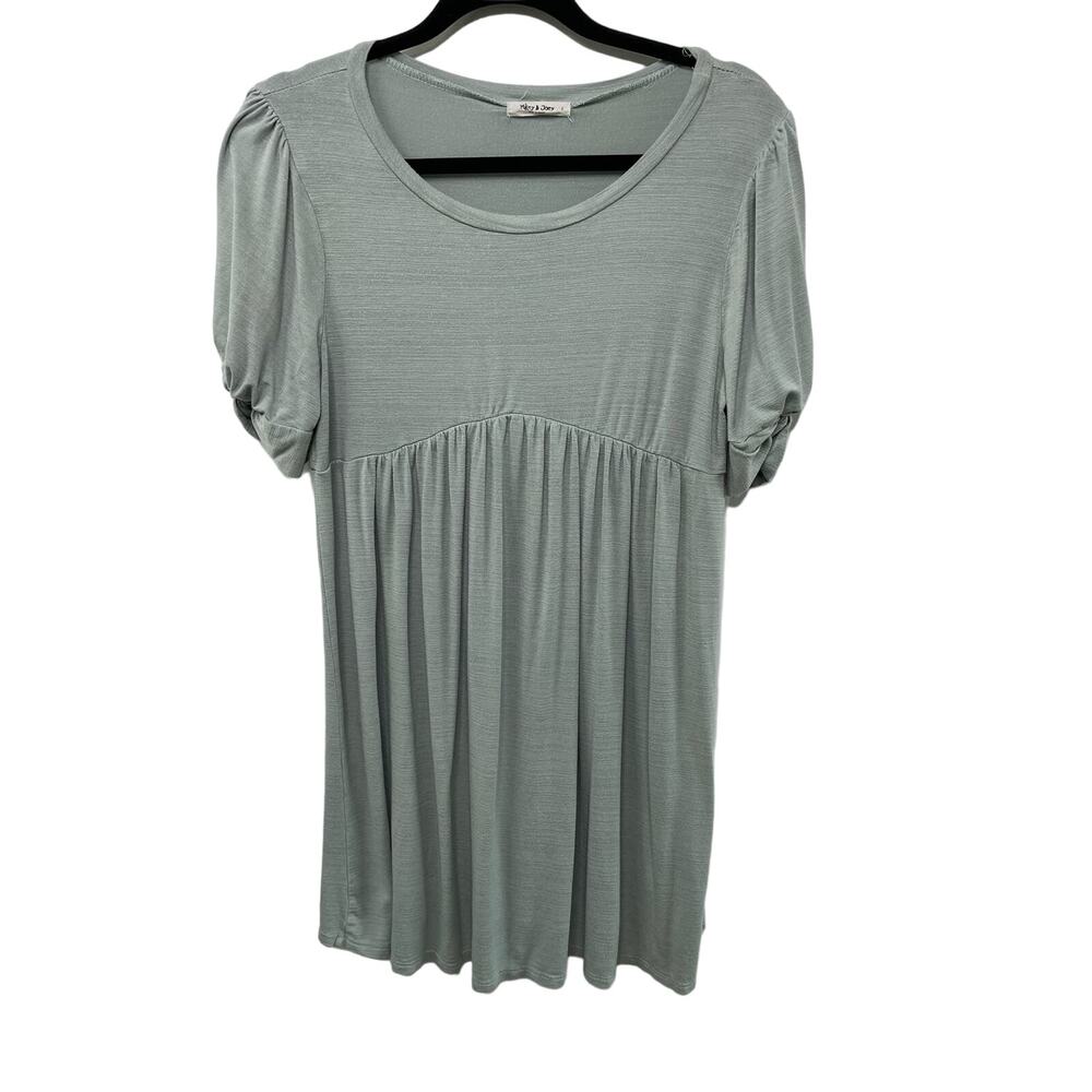 Mikey & Joey Babydoll Puff Short‎ Sleeve Scoop Neck Mini Dress Tunic Gray L Boho